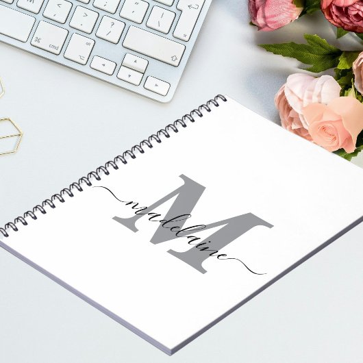 Monogram Wit Notitieboek Aangepast Initiaal & Naam