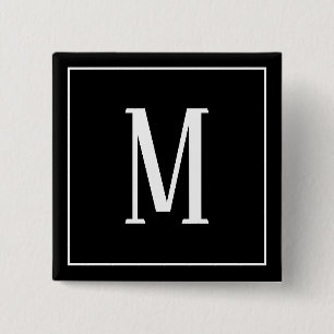 Monogram wit op Black Square Button