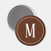 Monogram Wit op Bruine Ronde Magneet (Voorkant / Achterkant)