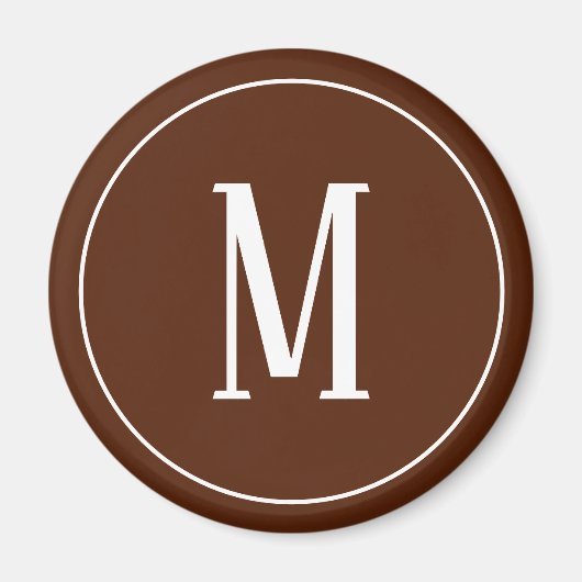 Monogram Wit op Bruine Ronde Magneet (Voorkant)