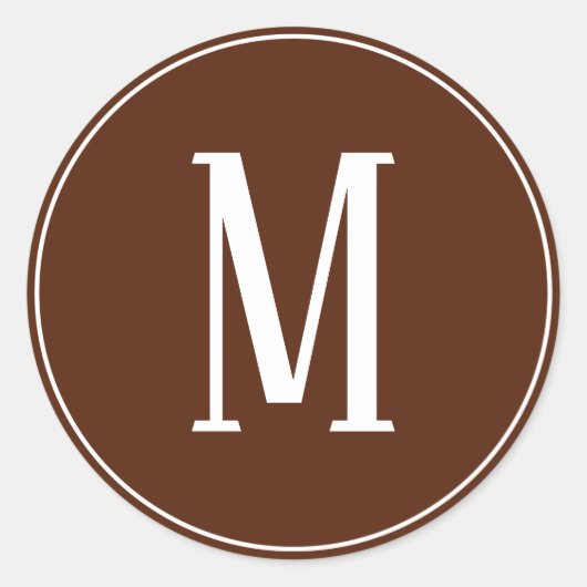 Monogram Wit op Bruine Ronde Sticker (Voorkant)