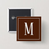 Monogram Wit op Bruine Vierkante Knop Button 5,1 Cm (Voorkant /achterkant)