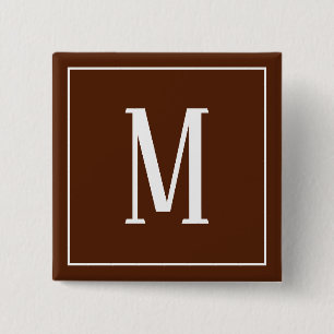 Monogram Wit op Bruine Vierkante Knop Button 5,1 Cm