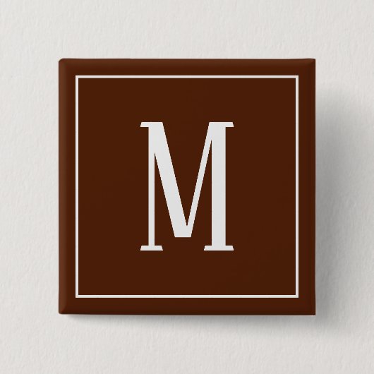 Monogram Wit op Bruine Vierkante Knop Button 5,1 Cm (Voorkant)
