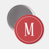 Monogram Wit op Donkerrode Ronde Magneet (Voorkant / Achterkant)