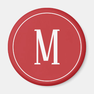 Monogram Wit op Donkerrode Ronde Magneet