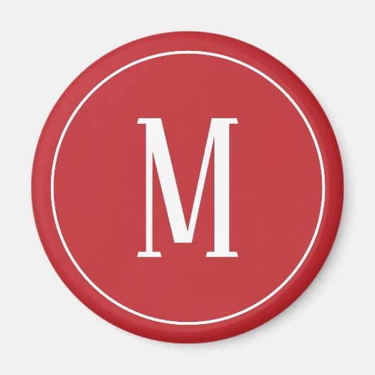 Monogram Wit op Donkerrode Ronde Magneet (Voorkant)