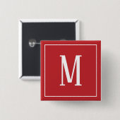 Monogram Wit op Donkerrode Vierkante Knop Button 5,1 Cm (Voorkant /achterkant)