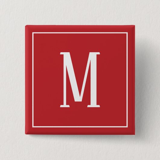 Monogram Wit op Donkerrode Vierkante Knop Button 5,1 Cm (Voorkant)