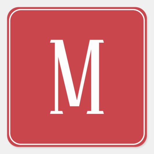 Monogram Wit op Donkerrode Vierkante Sticker (Voorkant)