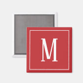 Monogram Wit op donkerrood vierkant Magnet (Voorkant / Achterkant)