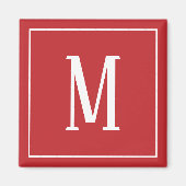 Monogram Wit op donkerrood vierkant Magnet (Voorkant)