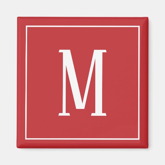 Monogram Wit op donkerrood vierkant Magnet (Voorkant)