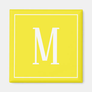 Monogram Wit op Geel Vierkant Magneet