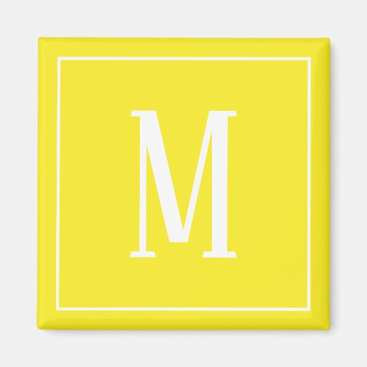 Monogram Wit op Geel Vierkant Magneet (Voorkant)