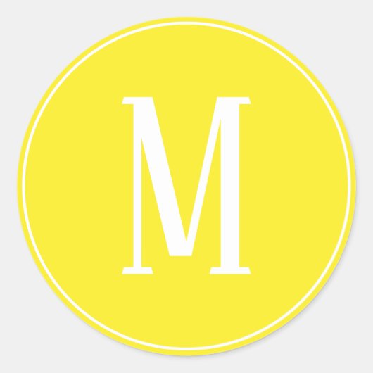 Monogram wit op gele ronde Sticker (Voorkant)