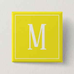 Monogram Wit op Gele Vierkante Knop Button 5,1 Cm
