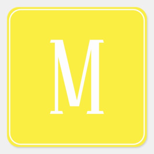 Monogram Wit op Gele Vierkante Sticker (Voorkant)