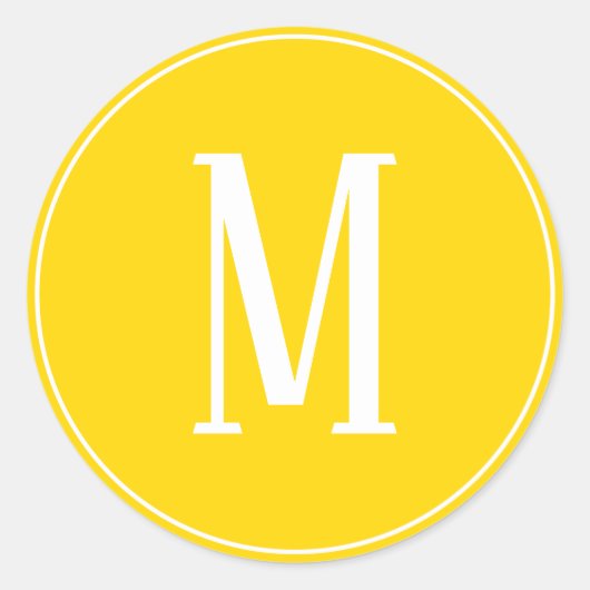 Monogram Wit op Goudgele Ronde Sticker (Voorkant)