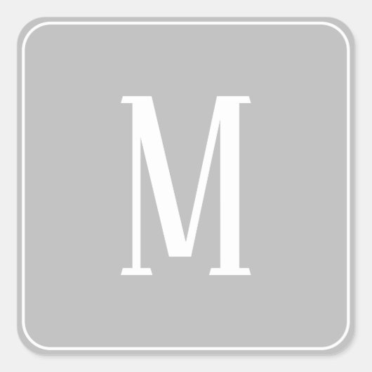 Monogram Wit op Grijs Vierkant Sticker (Voorkant)