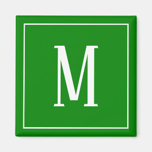 Monogram Wit op Groene Vierkante Magneet