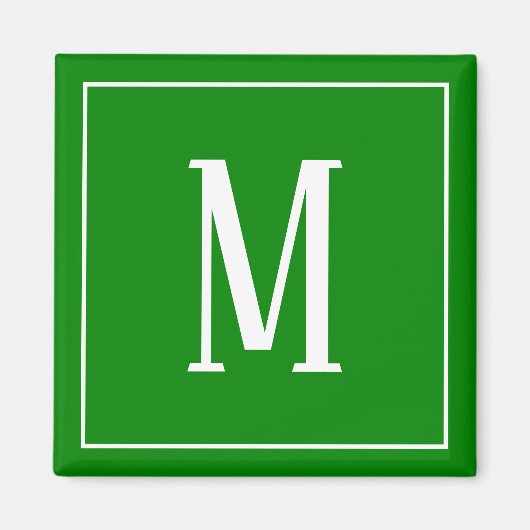 Monogram Wit op Groene Vierkante Magneet (Voorkant)