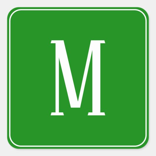 Monogram Wit op Groene Vierkante Sticker (Voorkant)