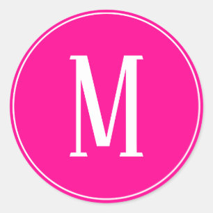 Monogram Wit op Heet Roze Ronde Sticker