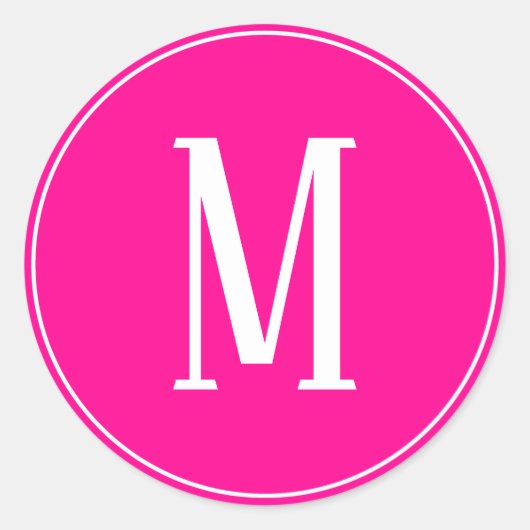 Monogram Wit op Heet Roze Ronde Sticker (Voorkant)