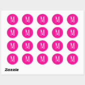 Monogram Wit op Heet Roze Ronde Sticker (Vel)