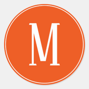 Monogram Wit op Helder Oranje Ronde Sticker