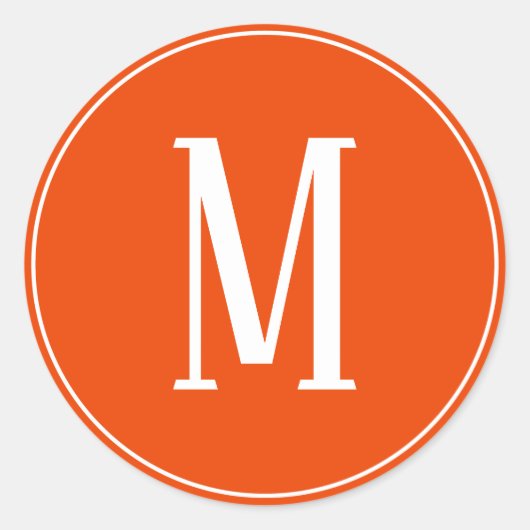 Monogram Wit op Helder Oranje Ronde Sticker (Voorkant)