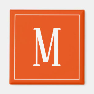Monogram wit op helder Oranje vierkant magneet