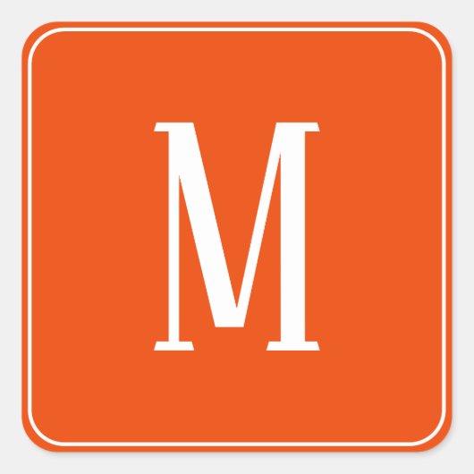 Monogram Wit op Helder Oranje Vierkante Sticker (Voorkant)