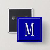 Monogram Wit op Koningsblauwe Vierkante Knop Button 5,1 Cm (Voorkant /achterkant)