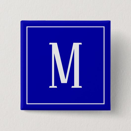 Monogram Wit op Koningsblauwe Vierkante Knop Button 5,1 Cm (Voorkant)