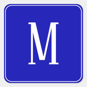 Monogram Wit op Koninklijk Blauwe Vierkante Sticke Sticker