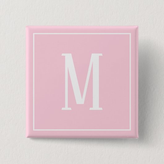 Monogram Wit op Licht Roze Vierkante Knop Button 5,1 Cm (Voorkant)
