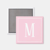 Monogram Wit op Licht Roze Vierkante Magneet (Voorkant / Achterkant)