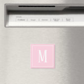 Monogram Wit op Licht Roze Vierkante Magneet (Insitu (Vaatwasser))