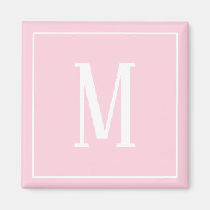 Monogram Wit op Licht Roze Vierkante Magneet