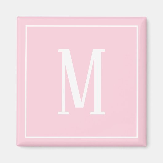 Monogram Wit op Licht Roze Vierkante Magneet (Voorkant)