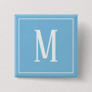 Monogram Wit op Lichtblauwe Vierkante Knop Button 5,1 Cm