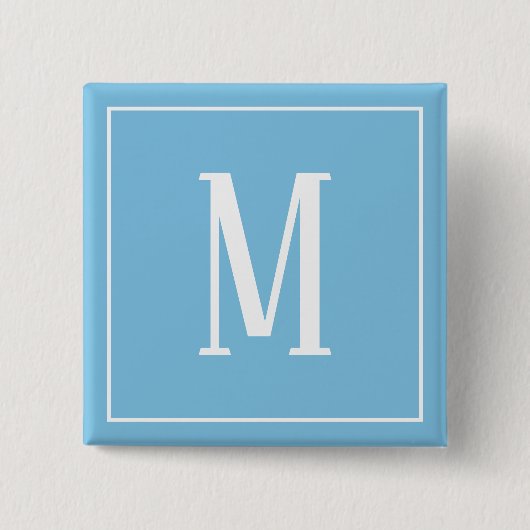 Monogram Wit op Lichtblauwe Vierkante Knop Button 5,1 Cm (Voorkant)
