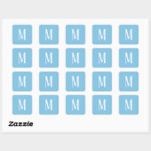 Monogram Wit op Lichtblauwe Vierkante Sticker (Vel)