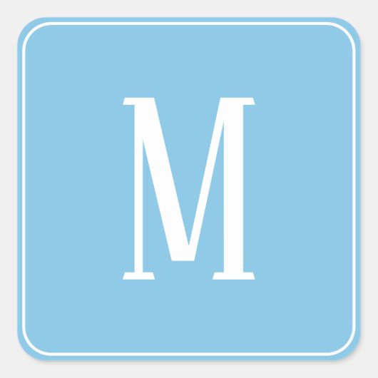 Monogram Wit op Lichtblauwe Vierkante Sticker (Voorkant)