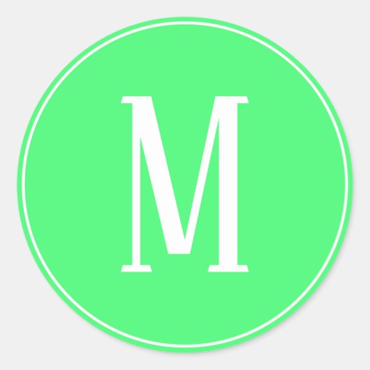 Monogram Wit op Lichtgroene Ronde Sticker (Voorkant)