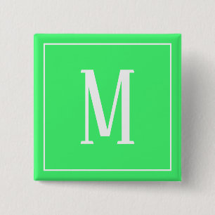 Monogram Wit op Lichtgroene Vierkante Knop Button 5,1 Cm