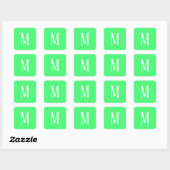 Monogram Wit op Lichtgroene Vierkante Sticker (Vel)