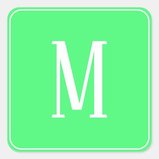Monogram Wit op Lichtgroene Vierkante Sticker (Voorkant)